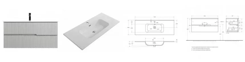 Тумба с раковиной «Cezares» Duet-n 100 (CZR-8095-100) подвесная серая жемчужная