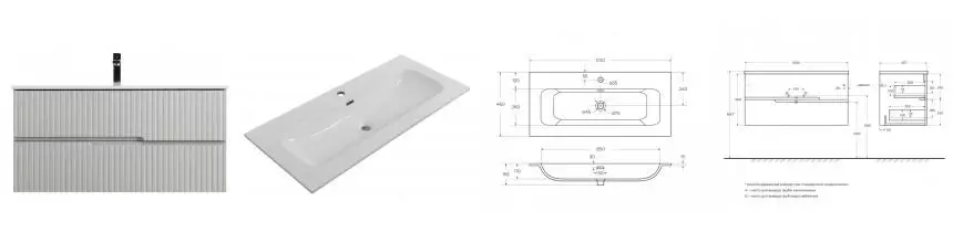 Тумба с раковиной «Cezares» Duet-n 100 (CZR-8073-100) подвесная серая жемчужная