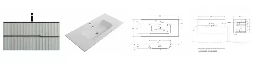 Тумба с раковиной «Cezares» Duet-n 100 (CZR-8095-100) подвесная зелёная жемчужная