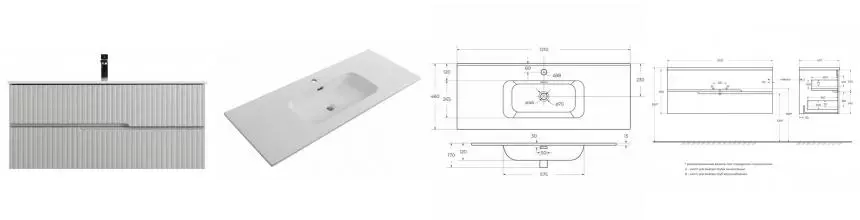 Тумба с раковиной «Cezares» Duet-n 120 (CZR-8095-120) подвесная серая жемчужная