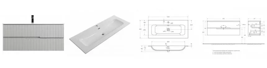 Тумба с раковиной «Cezares» Duet-n 120 (CZR-8073-120) подвесная серая жемчужная