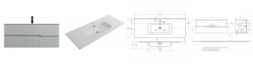 Тумба с раковиной «Cezares» Duet-n 120 (CZR-8095-120) подвесная зелёная жемчужная