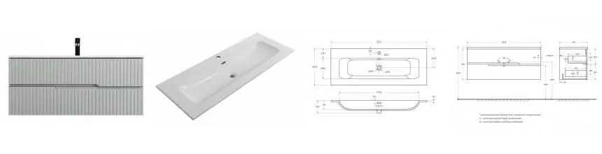 Тумба с раковиной «Cezares» Duet-n 120 (CZR-8073-120) подвесная зелёная жемчужная