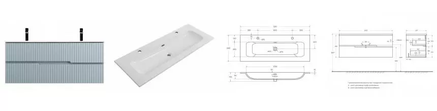 Тумба с раковиной «Cezares» Duet-n 120 (CZR-8073-120-1-2 с двумя отверстиями под смеситель) подвесная голубая жемчужная
