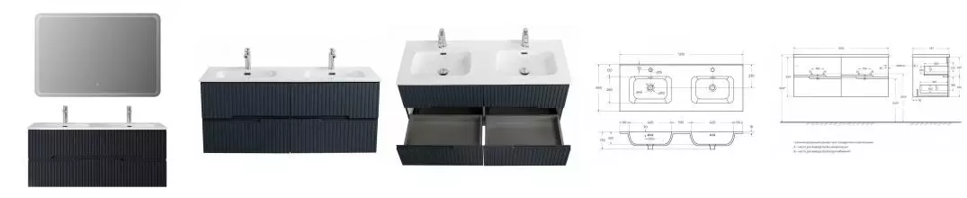 Мебель для ванной подвесная «Cezares» Duet-N 120 с 4 ящиками Grafito