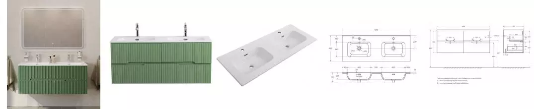 Мебель для ванной подвесная «Cezares» Duet-N 120 с 4 ящиками Фисташковый Софт