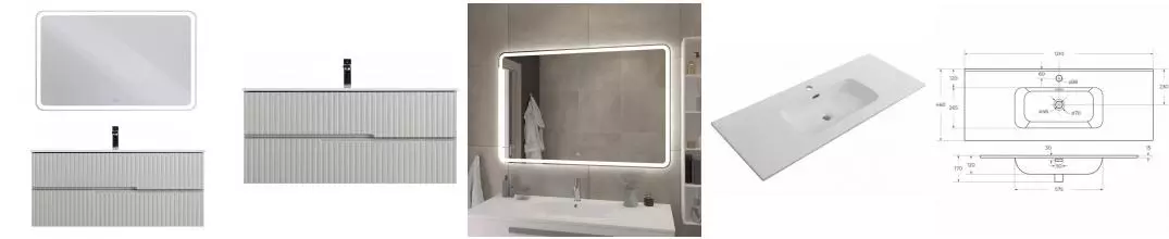 Мебель для ванной подвесная «Cezares» Duet-n 120 серая жемчужная Мебель для ванной подвесная «Cezares» Duet-n 120 серая жемчужная