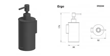 Дозатор для мыла «Whitecross» Ergo ER2244BL на стену чёрный матовый Дозатор для мыла «Whitecross» Ergo ER2244BL на стену чёрный матовый