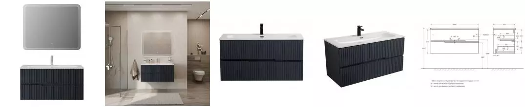 Мебель для ванной подвесная «Cezares» Duet-N 100 Grafito