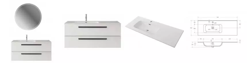 Мебель для ванной подвесная «Cezares» Eco-cer-n 120 с 2 ящиками Bianco Lucido левая/правая