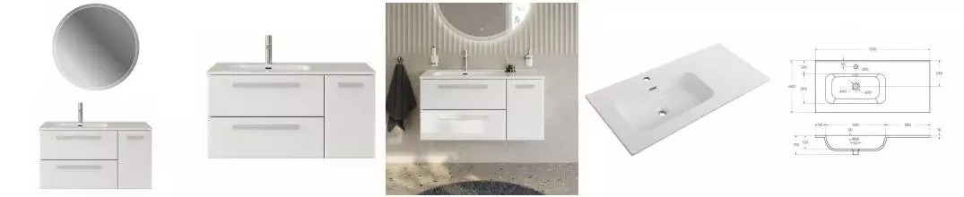 Мебель для ванной подвесная «Cezares» Eco-cer-n 100 с 2 ящиками и 1 дверцей Bianco Lucido левая/правая