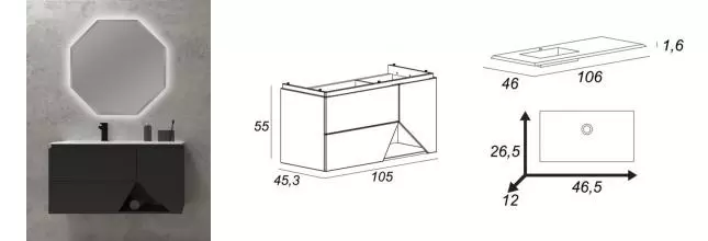 Мебель для ванной подвесная «Cezares» Collection 1973 105 Grigio nuvola