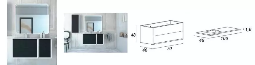 Мебель для ванной подвесная «Cezares» Bellagio 105 с дверцей Grafite