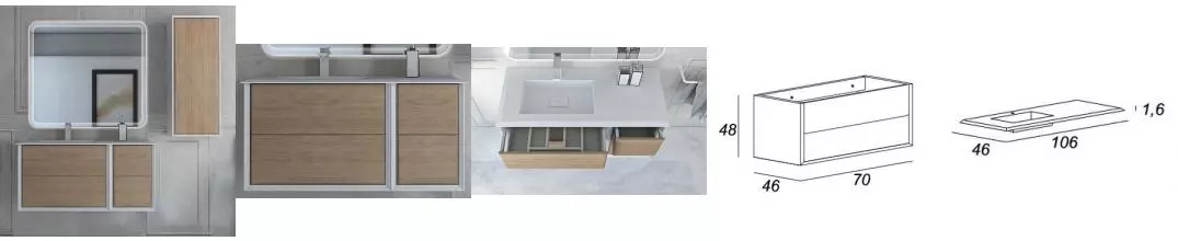 Мебель для ванной подвесная «Cezares» Bellagio 105 с 4 ящиками Rovere tabacco Мебель для ванной подвесная «Cezares» Bellagio 105 с 4 ящиками Rovere tabacco