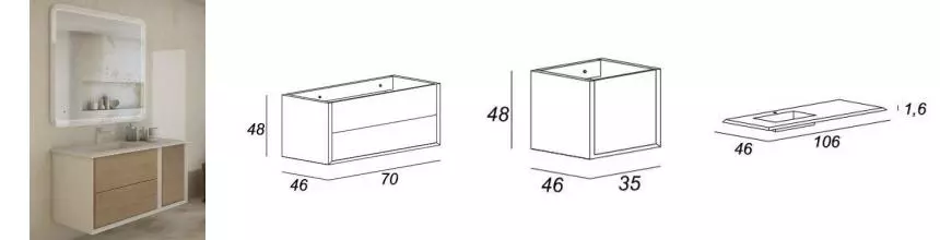 Мебель для ванной подвесная «Cezares» Bellagio 105 с дверцей Rovere tabacco Мебель для ванной подвесная «Cezares» Bellagio 105 с дверцей Rovere tabacco