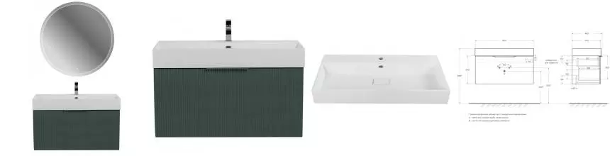 Мебель для ванной подвесная «Cezares» Premium Plisse 90 с 2 ящиками (1 скрытый) Verde opaco