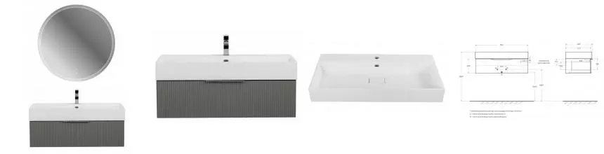 Мебель для ванной подвесная «Cezares» Premium Plisse 90 Grigio nuvola