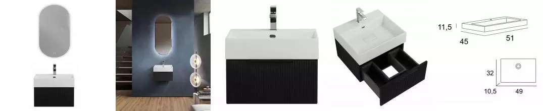 Мебель для ванной подвесная «Cezares» Premium Plisse 50 Nero opaco