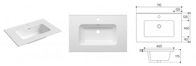 AQD MONOLITO Раковина мебельная 700, прямой борт, белый глянцевый MON2710 · Aqueduto, MON2710