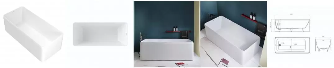 Ванна из искусственного камня «Kupala» Cubo 180/80 с ножками с сифоном белая матовая Ванна из искусственного камня «Kupala» Cubo 180/80 с ножками с сифоном белая матовая