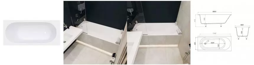 Ванна из искусственного камня «Kupala» Obereg 180/80 с ножками с сифоном белая матовая