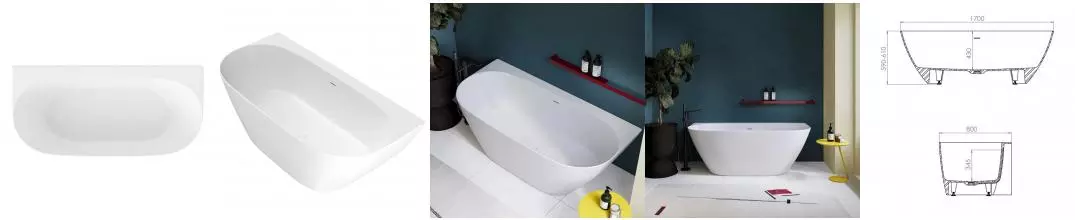 Ванна из искусственного камня «Kupala» Obereg 170/80 с ножками с сифоном белая матовая