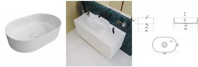 Раковина «Kupala» Ruslo 56/36 искусственный камень белая матовая