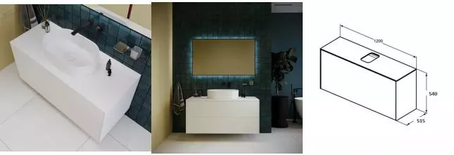 Тумба с раковиной и столешницей «Kupala» Karelia 120 (Ruslo 56/36) подвесная белая матовая