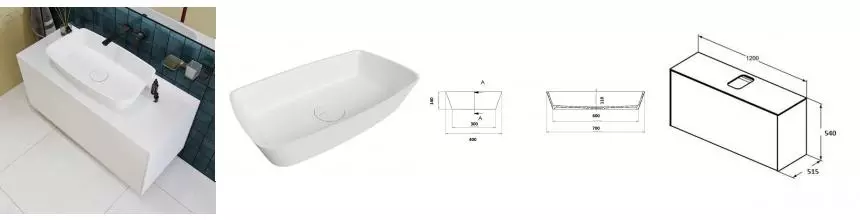 Тумба с раковиной и столешницей «Kupala» Karelia 120 (Ladoga 70/40) подвесная белая матовая