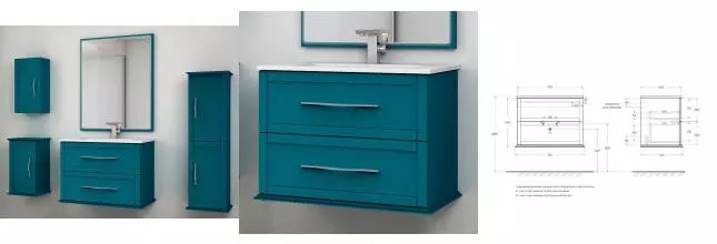 Мебель для ванной подвесная «Cezares» Tiffany 75 Blu Petrolio