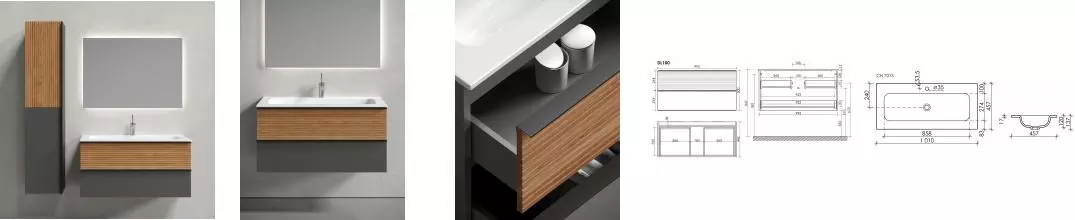 Мебель для ванной подвесная «Sancos» Delta 100 дуб красный/графит Мебель для ванной подвесная «Sancos» Delta 100 дуб красный/графит