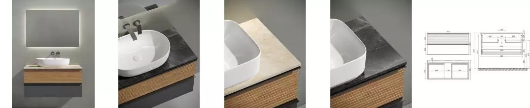 Мебель для ванной подвесная «Sancos» Delta 100 со столешницей дуб красный/графит Мебель для ванной подвесная «Sancos» Delta 100 со столешницей дуб красный/графит