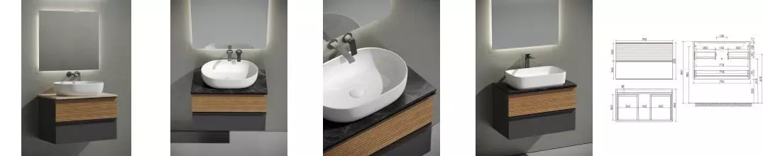 Мебель для ванной подвесная «Sancos» Delta 80 со столешницей дуб красный/графит