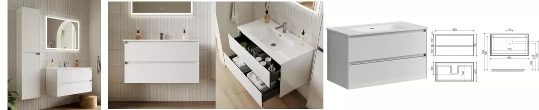 Мебель для ванной подвесная «Sancos» Cento 90 белая глянцевая