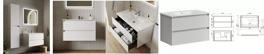 Мебель для ванной подвесная «Sancos» Cento 80 белая глянцевая