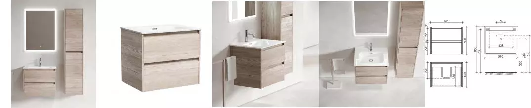 Мебель для ванной подвесная «Sancos» Libra 60 дуб галифакс натуральный Мебель для ванной подвесная «Sancos» Libra 60 дуб галифакс натуральный