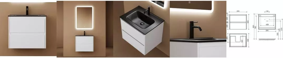 Тумба с раковиной «Sancos» Libra 60 (Element 61/46 black) подвесная белая глянцевая