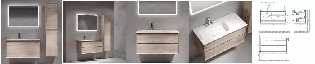 Мебель для ванной подвесная «Sancos» Marmi 2.0 100 дуб галифакс натуральный левая/правая