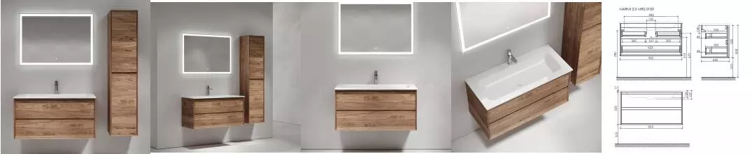 Мебель для ванной подвесная «Sancos» Marmi 2.0 100 дуб чарльстон