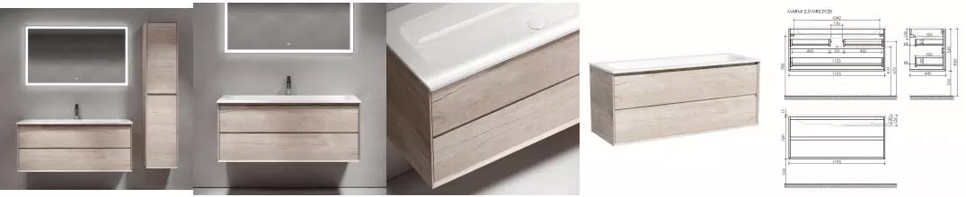 Мебель для ванной подвесная «Sancos» Marmi 2.0 120 дуб галифакс натуральный