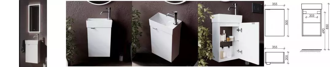 Мебель для ванной подвесная «Sancos» Mini 35 белая глянцевая левая/правая