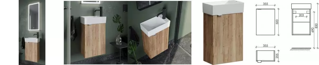 Мебель для ванной подвесная «Sancos» Mini 35 дуб галифакс левая/правая