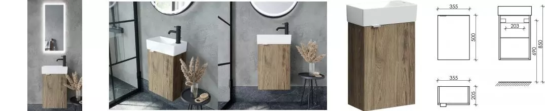 Мебель для ванной подвесная «Sancos» Mini 35 дуб чарльстон левая/правая