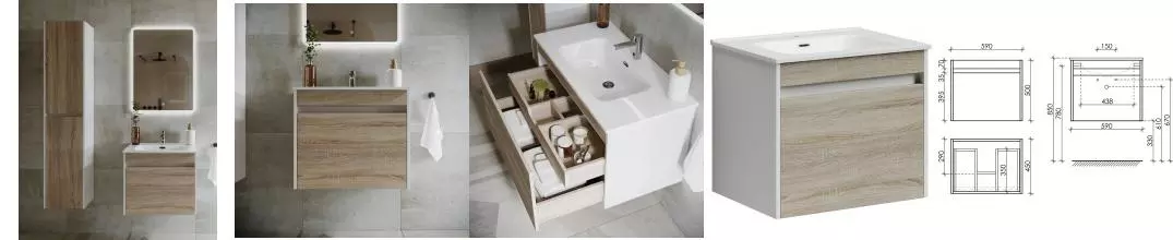 Мебель для ванной подвесная «Sancos» Smart 60 дуб бардолино/белая