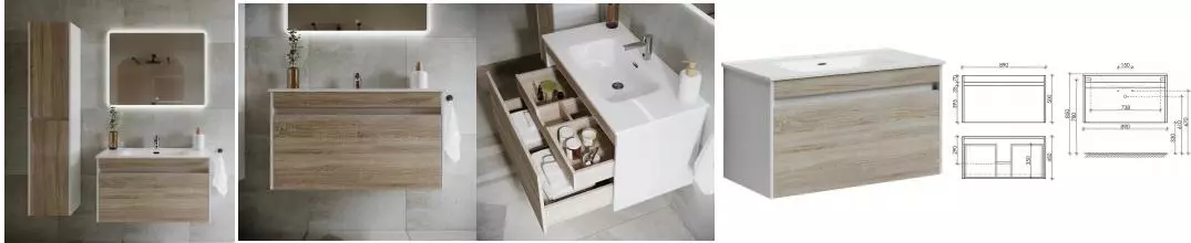 Мебель для ванной подвесная «Sancos» Smart 90 дуб бардолино/белая