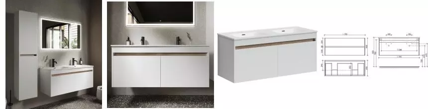 Мебель для ванной подвесная «Sancos» Smart 120 с 4 ящиками белая глянцевая