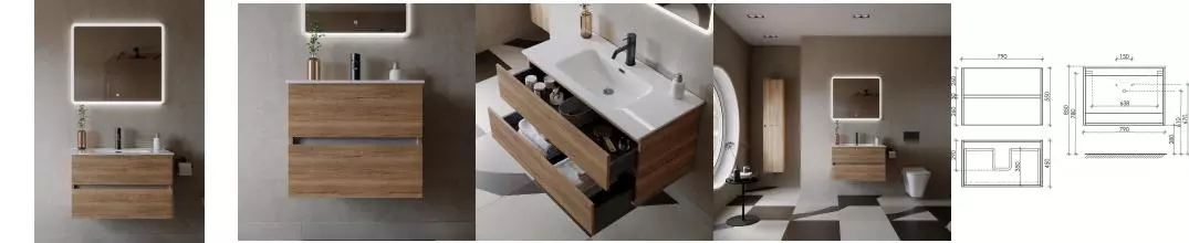 Мебель для ванной подвесная «Sancos» Urban 80 дуб галифакс натуральный