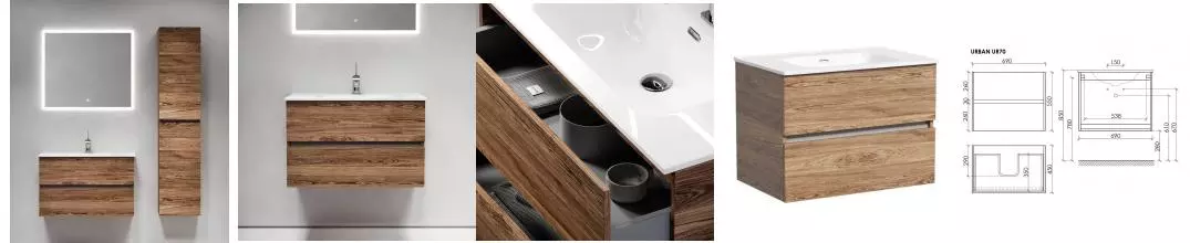 Мебель для ванной подвесная «Sancos» Urban 70 дуб чарльстон