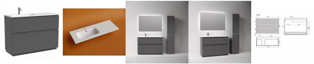 Тумба с раковиной «Sancos» Folk Floor 120 (Element CN7006L 121/47) grey soft левая