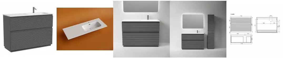 Тумба с раковиной «Sancos» Folk Floor 120 (Element CN7006R 121/47) grey soft правая